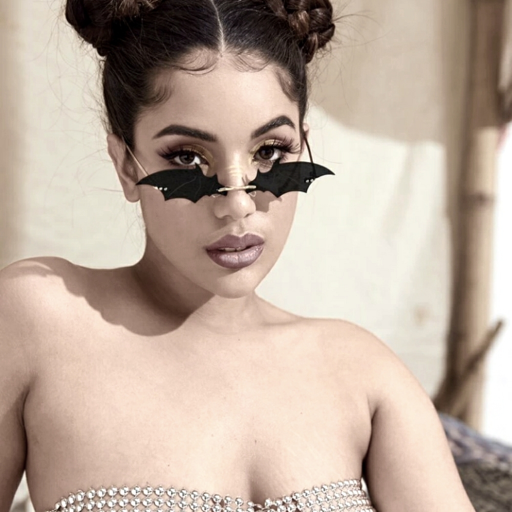 Black Gold Rimless Bat Wing Sunglasses